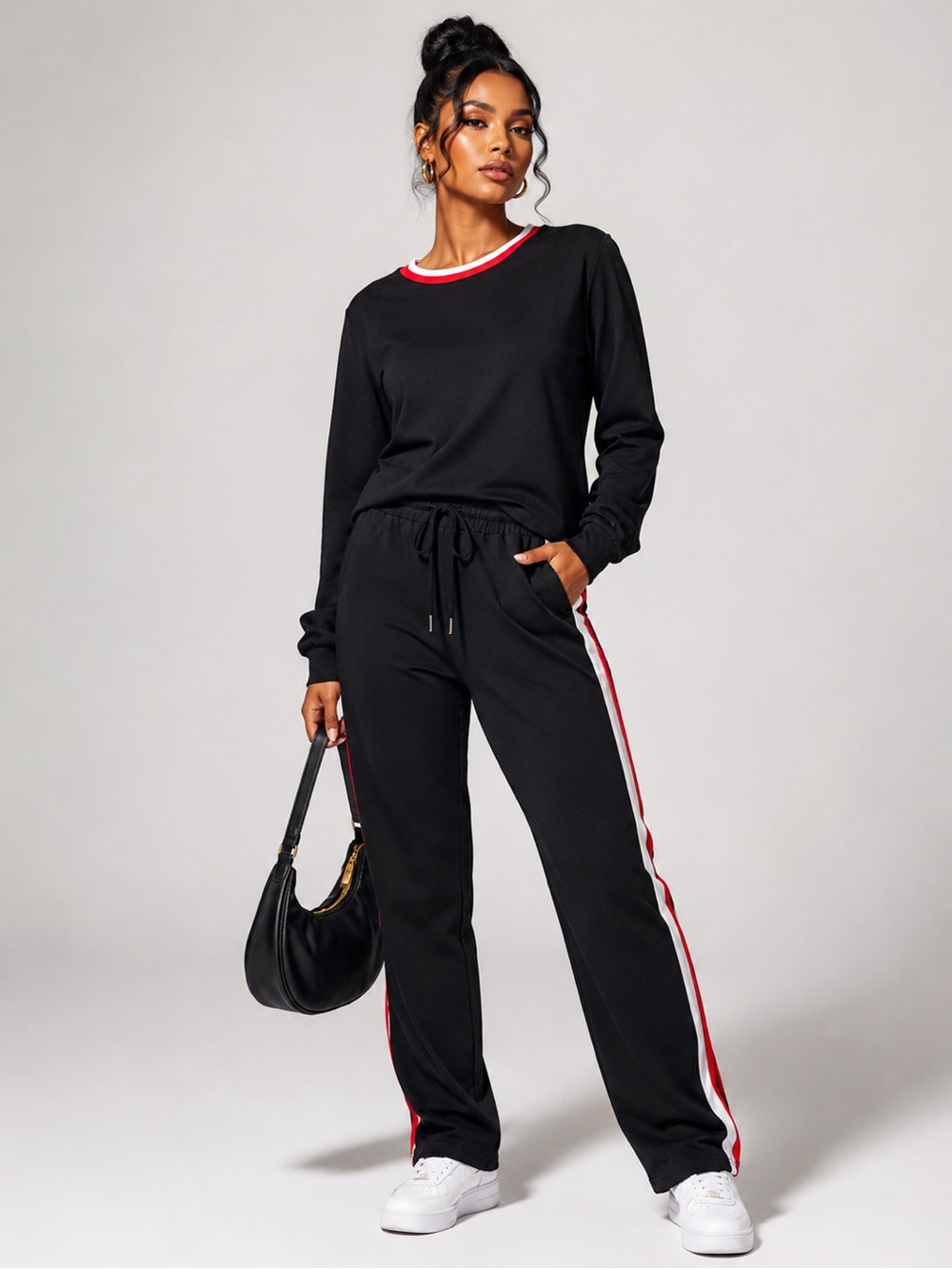 2 Piece Lounge Sets for Women Long Sleeve Tops Wide Leg Sweatpants Sweatsuits